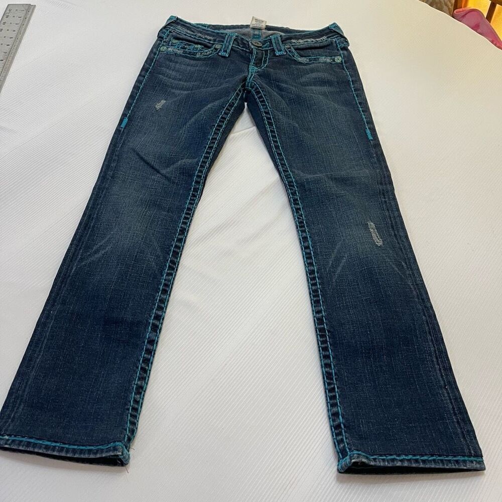 True Religion Joey Super T Denim Blue Stitch Jeans Size 26 Rare